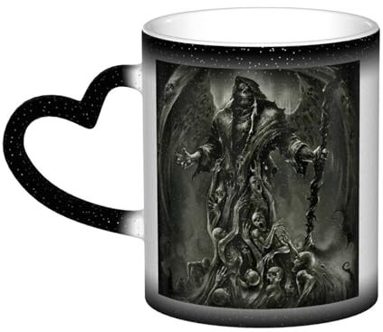 ZORIN Morning Coffee Cup Changing Color Mug Funny Grim Reaper with Wings Ceramic Heat Sensitive Tea Mugs Milk Cups Holiday Presents for Women Men Family Friends Lover (Black)