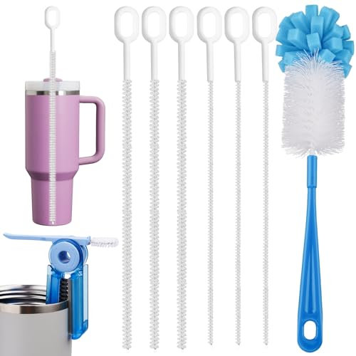 NiHome 8 Pack Bottle Brush Cleaning Kit for Stanley Tumbler, 12 Extra Long Straw Brushes, Long Handle Bottle Cleaner Brush with 4-in-1 Bottle Cap Cleaner Brush for Water Bottle, Baby Bottle