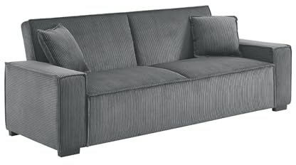 Schlafsofa 3-Sitzer mit dunkelgrauem Cordbezug B 231 x T 96,5 x H 80cm - Feel