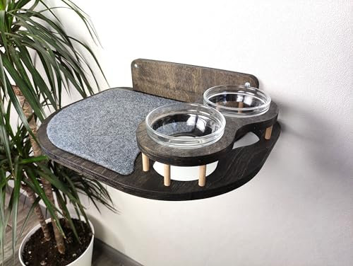 RshPets® Étagères de nourriture pour chat - Mur d'escalade - Distributeur de nourriture pour chats - Éléments muraux pour chats - Kit mur d'escalade - Escalier mural (couleur foncée, côté droit)