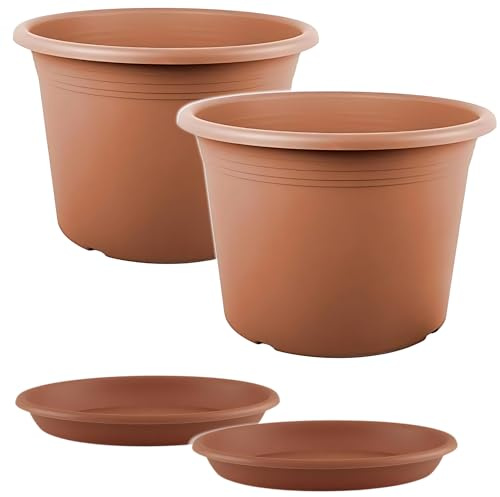 Tomaino - Vaso Per Piante Da Esterno In Plastica, Set Vaso e Sottovaso Varie Misure Per Interno, Casa, Balcone, Orchidea, Avocado, Giardino, Ufficio (Ø 20cm)
