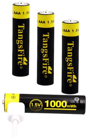 Pilas Recargables AAA 1000mWh AAA Batería de Recarga con Cargador USB Cable de Carga USB Tipo C batería AAA de Iones de Litio de 1,5 V más de 1500 ciclos, Paquete de 4