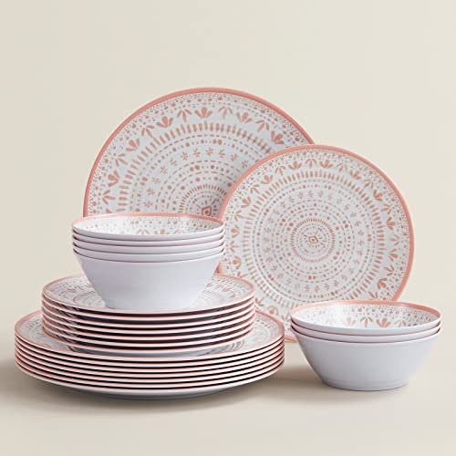 La Joventino 24PCS Pink Melamine Dinnerware Sets - Camping Plates and Bowls Set, Dinner Plates, Plate Set for 8 People, Dinner Sets for Family Outdoor Use
