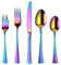 X-Haoware Set d'argenterie arc-en-ciel 30 pièces, Ensemble de couverts en acier inoxydable comprenant des couteaux, des fourchettes et des cuillères pour 6 personnes, poli miroir