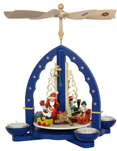 Rudolphs Schatzkiste Pyramide Weihnachtszug blau für Teelichte u. Kerzen Höhe 27cm NEU Teelichtpyramide Weihnachtspyramide Holzpyramide Tischdekoration Dekoration Weihnachten Wärmespiel Lichter Figur