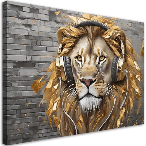 Feeby Leinwand Bilder - Lion Pop Art Musik - Canvas 30x20 cm - Deko Wohnzimmer - Wandbilder Schlafzimmer - Deko Aesthetic - Wand Deko - Leinwand Groß - Deko Zimmer - Leinwandbilder XXL