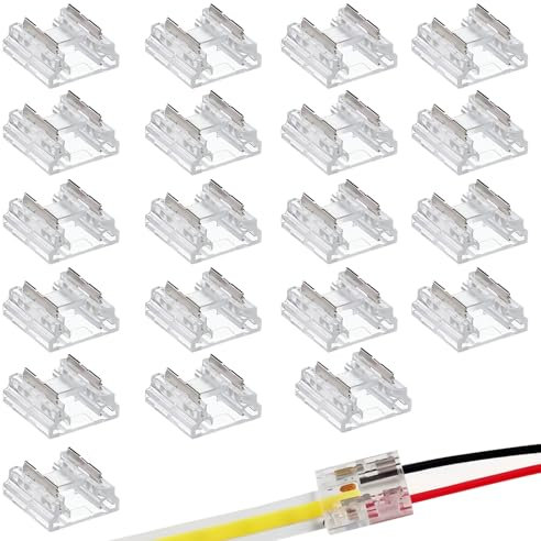 HANIUTTY 20Pcs LED Strip Eckverbinder 2 polig 10mm, COB LED Verbinder,L/T LED Stecker SMD 2PIN 10mm Transparenter Verbinder Ungeverdrahteter Lückenloser Lötfreier Board to Wire Connectors