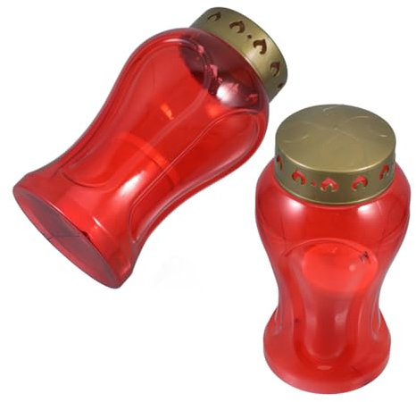 Happyyami 2 Piezas Vela Electronica Velas Decorativas Velas De Cementerio Luz Eterna Soporte De Linterna Conmemorativa Complemento De Jarrón De Cementerio Polipropileno De Plástico Rojo