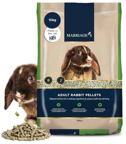 Marriage’s - Adult Rabbit Pellets, Nutritious Rabbit Nuggets (10kg) | Outdoor & Indoor Rabbit Food, Healthy Weight & Immune System, High in Fibre, 100% Nutri-Pressed, Suitable for 20 Weeks+