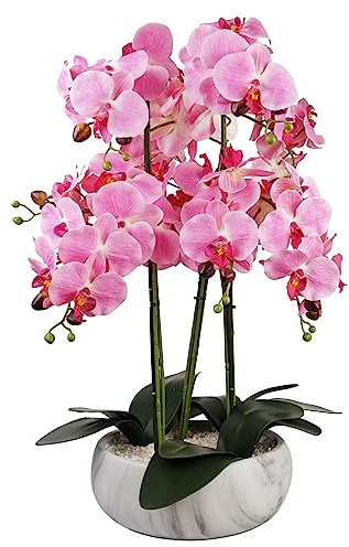 Botanik 60cm Orchid Artificial Pink Marble Effect Ceramic Planter