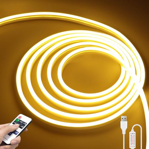 AIMENGTE LED Strip 3m, 5V USB Dimmbar Neon Warmweiss LED Streifen, CRI 90+ Wasserdicht 3000K Lichtband, Silikon DIY Flexibel Lichtleiste für Küche Wohnzimmer Innen Aussenbereich Deko