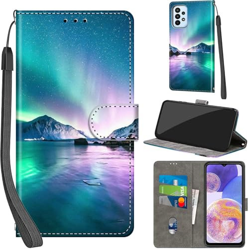 Handyhülle für Samsung Galaxy A23 4G / A23 5G / M13 4G / M23 5G Hüllen Premium Leder Case Klappbar Wallet Magnet Kartenfach Standfunktion Schutzhülle kompatibel mit Samsung A23 Cover,Aurora