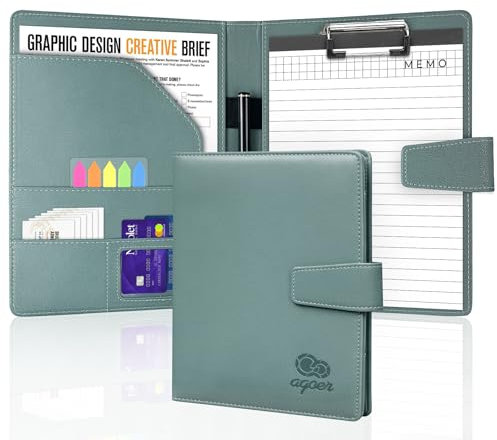 Schreibmappe A5 Klemmbrettmappe, Leder Konferenzmappe DIN-A5 mit Magnetverschluss, Schreibbrett Klemmbrett inklusive A5 Notizblock und Stift