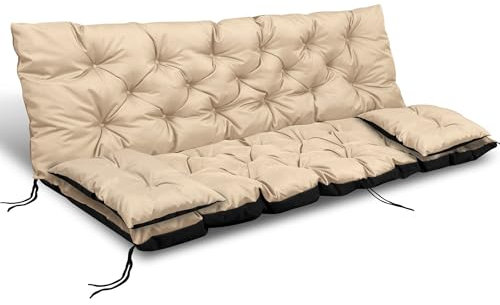 EDANTI Hollywoodschaukel Auflage Set Sitzauflagen Gartenmöbel Gartenkissen Sitzkissen Bankauflage Wasserdichtes Schaukelkissen +2X Kleinere Kissen (Beige, 180x60x50 cm)