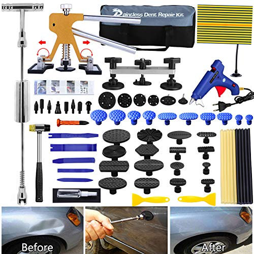 Manelord Auto Dellen Reparaturset Dellen Reparatur Car Ausbeulwerkzeug Einstellbare Breite Golden Lifter, Gleithammer und Metall Brücken Abzieher für Fahrzeug Dellen Entfernen