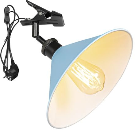 FSLiving Verstellbare Klemmlampe mit E27-Fassung,1 Packung Leselampe mit 1,8 m Kabel, Dimmbar Nachttischlampe,Schreibtischlampe für Büro Heimgebrauch - 26 * 10CM Blau Lampenschirm- TD0603