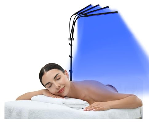 Lampe à lumière rouge avec support, 180 LED, lampe infrarouge, 415 nm et 660 nm et 850 nm, lumière rouge et bleue avec col de cygne réglable et minuterie automatique, lampe infarot avec 4 têtes pour