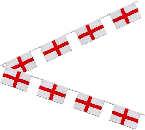 12ft England Flag Bunting – St George’s Cross Football Decorations for Euro 2025 – Women’s Euros 2025 Bunting – Indoor & Outdoor England Party Flags for Garden, Pub & Street Parties