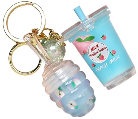 Makeup Lip Gloss Lip Stain, Milk Tea Design Keychain Attachment, Nourishing Moisturizing Primer, Long-Lasting Color for Women, Girls, Everyday Use and Gatherings, 2.6 x 1.1 inches