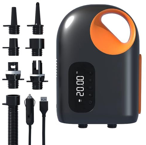 Planche à pagaie portable 20 psi avec compresseur d'air électrique avec LED et 6 buses pour bateau gonflable, piscine, planche de surf, planche de stand-up paddle supportant le gonflage et le