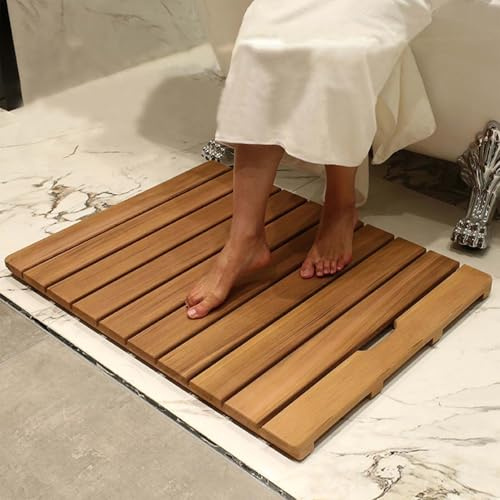 Alfombrilla de Madera para Ducha, Antideslizante, con Rejilla de Drenaje y Patas de Goma, Ideal para baños húmedos, Sauna, SPA y Piscina.(30x60cm/12x24in)