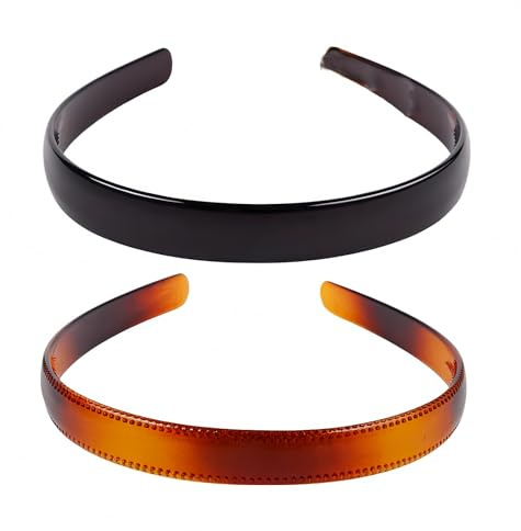 2 Pcs Plastic Headband, Tortoise Shell With Teeth, for Women Non Slip Hair Accessories (Brown+Black)