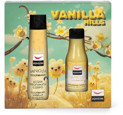 Aquolina Geschenkset Vaniglia Gourmand – VANILLA HILLS – Körperspray 150 ml + Duschgel 125 ml – Set, Made in Italy