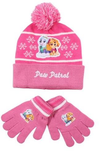 Disney Frozen & Paw Patrol Mädchen Winterset – Mütze mit Bommel + Handschuhe | Offiziell lizenziert | Warmes Strickset für Kinder 3–8 Jahre