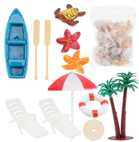 UPKOCH Miniatur Stranddekoration 10 Stück mit Muscheln Sonnenschirm und Meeresszene für Puppenhaus und Selbstgemacht Mikro Garten