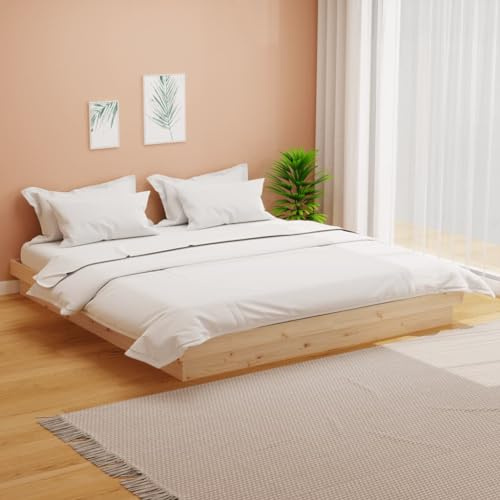GeenYuu Massivholzbett Kiefernholz Rahmen 160x200 cm, unbehandeltes Holzbettgestell, Robustes Schlafzimmermöbel, Stabiler Plattformbettrahmen für erholsamen Schlaf