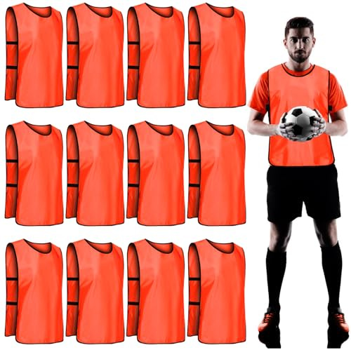 GBKDQQ 12er Fußball Leibchen für Erwachsene, 47 * 70cm Trainingsleibchen Basketball, Sports Mesh Bibs, Unisex-Designs Jugend Sport Fussballtraining für Herren Damen(Orange)