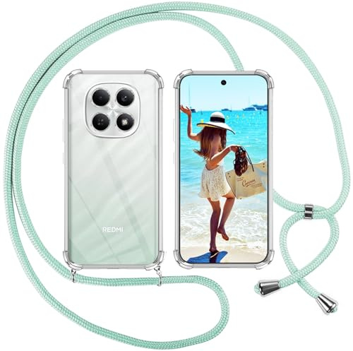 ISOI Funda con Cuerda para Xiaomi Redmi Note 15 4G, Carcasa Transparente TPU Suave Silicona Case con Correa Colgante Ajustable Collar Correa de Cuello Cadena Cordón, Verde