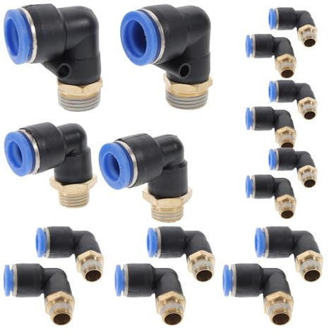 Baluue 16 Pièces Raccords Pneumatiques Rapides 16 Tailles Assorties, Coupleurs Filetés Extérieurs en Plastique et Métal, Raccords à Sertir pour Tuyaux D’air Compressé, Accessoires