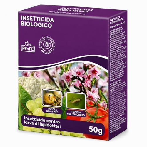 Insetticida Biologico a Base di Bacillus Thuringiensis kurstaki, 50g - Trattamento Larve Lepidotteri Bruchi Orto Piante - Efficace contro Processionaria Tignola Cavolaia - Polvere Bagnabile PFnPE Bio