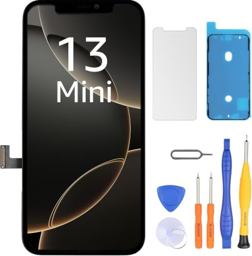 LL TRADER Screen Replacement for iPhone 13 Mini LCD 5.8 with Repair Kit A | Touchscreen 3D Touch Digitiser Frame Mount with Waterproof Adhesive Tape, Protector (Programmable True Tone)