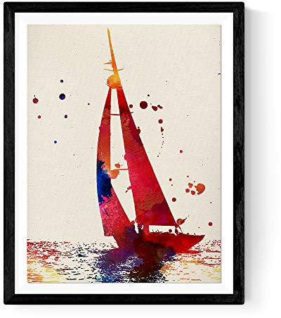 Nacnic Segelboot Aquarell Poster. Wasserfarbe Stil Wanddekoration Abbildung von bunten Malereien. Verschiedene kreative und mehrfarbige Meer Geräte Bilder ohne Rahmen. Größe 24x30cm.
