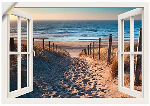 ARTland Wanddeko Wandtattoo selbstklebende Vinylfolie 100x70 cm Fensterblick Fenster Strand Düne Meer Maritim Landschaft Küste Natur T6BV