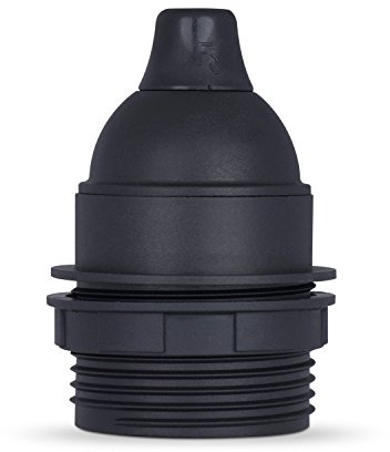 Teilgewindemantel Lampenfassung E27 aus Thermoplast, schwarz mit Zugentlastung - 10x Stück