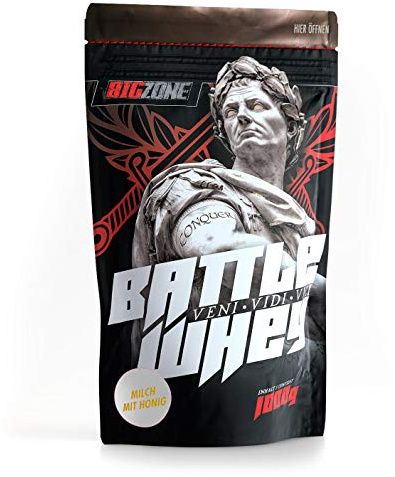 Big Zone BATTLE WHEY | Whey Protein Concentrate Eiweiss | Lecker Qualität Made in Germany | 1000g 1KG Pulver (Honig mit Milch)