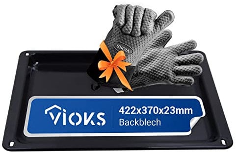 VIOKS Tiefes Backblech 42x37 / Baking Tray Ersatz für AEG Backblech ausziehbar 353193923/3 SET + Ofenhandschuhen für Backofen
