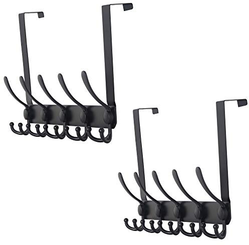 Dseap Over The Door Hook Hanger - 5 Tri Hooks, Heavy Duty Over The Door Towel Rack Coat Rack for Clothes Hat Towel, Black, 2 Packs
