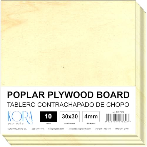 10 pannelli in legno di pioppo compensato da 4 mm. (30 x 30 cm)