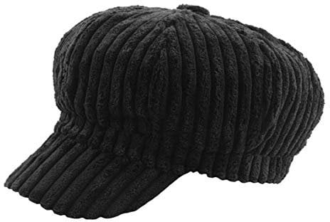 CHENNUO Damen Cordhut Schirmmütze Beret Mütze mit Schild Cabbie Hut Ballonmütze Warme Winter Kappe (Schwarz)