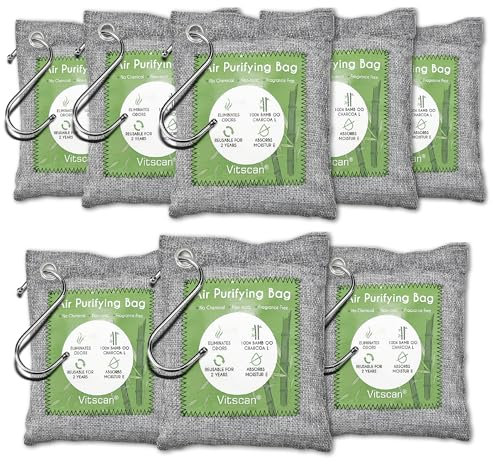Paquete de 8 bolsas purificadoras de aire de carbón de bambú, absorben los olores, absorben la humedad, ambientador natural para coche, ambientador para zapatos, eliminadores de olores para el hogar
