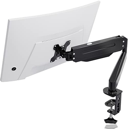 Suptek Single Monitor Arm Gas Spring, Monitor Arm Desk Mount for 17-32 inch Monitors up to 10kg, Tool Free Height Adjustable Screen Arm with Tilt Swivel Rotation, VESA 75/100mm, C-clamp/Grommet Option