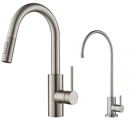 KRAUS Oletto Pull-Down Kitchen Faucet and Purita Water Filter Faucet Combo in Spot Free Stainless Steel, KPF-2620-FF-100SFS