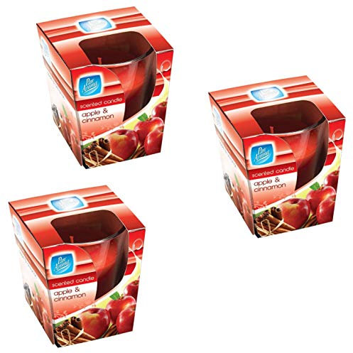 JMS we create smile - Pack of 3 Apple Cinnamon Scented Candle Glass Pot Jar Aromatherapy Fragrance-PAN Aroma-