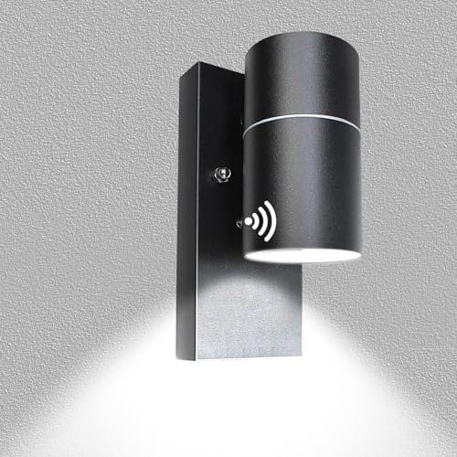 Wondlumi Außenleuchte LED GU10 Wandlampe Schwarz Modern Außenlampe IP44 mit Dämmerungssensor Balkonlampe 230V inkl.1x 5W Kaltweiß 500lm Glühbirne