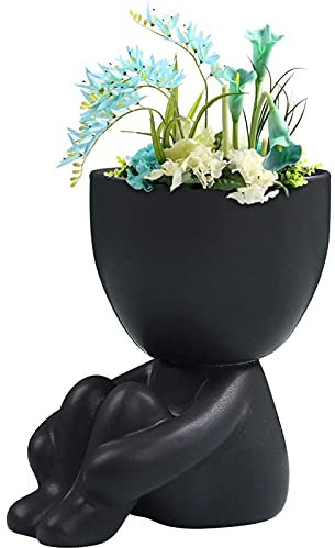 Humanoide Keramik-Sukkulententöpfe mit Drainage - Niedliche Sukkulenten-Pflanzgefäße Kleine Blumentopf-Kaktus-Töpfe Bonsai-Pflanzgefäße für Büro-Wohnkultur(Schwarz)