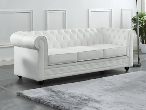Vente-unique-Ledersofa 3-Sitzer - Büffelleder - Weiß - Chesterfield
